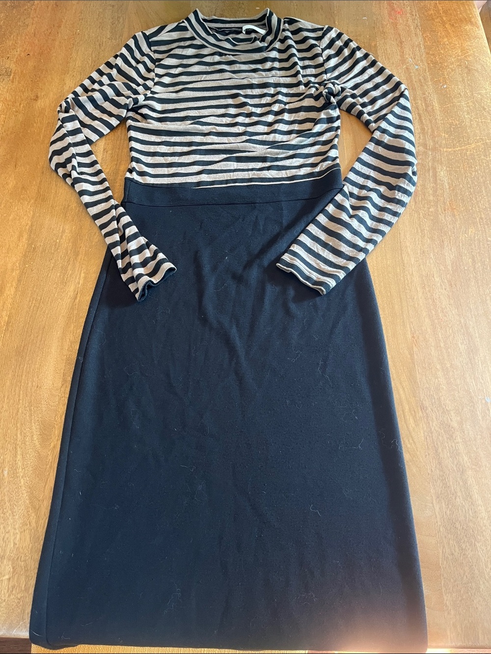 maitai Black Midi Skirt with Cream-and-Black Striped Bodice